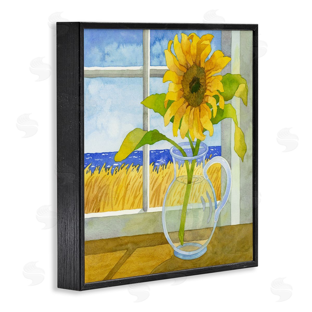 Robin Altman Sunflower in Coastal Window Black Framed Glicee Wall Art Print