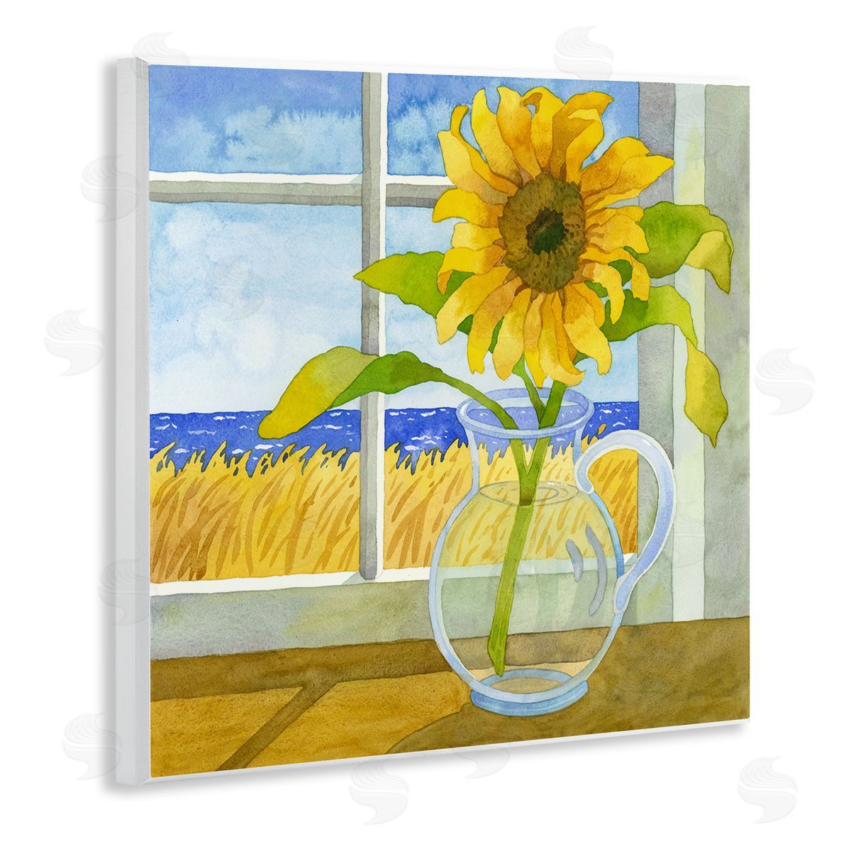 Robin Altman Sunflower in Coastal Window Wooden Wall Plaque Art Print