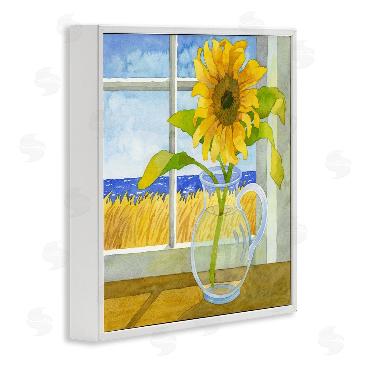 Robin Altman Sunflower in Coastal Window White Framed Glicee Wall Art Print