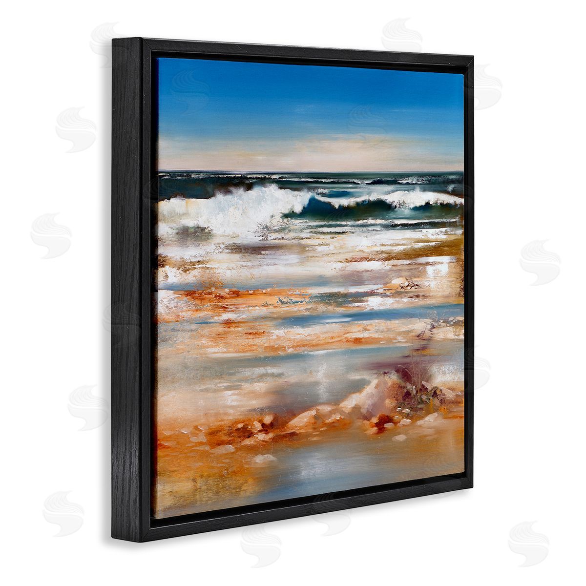 Ron Di Scenza Rolling Waves Abstract Shore Black Floating Frame Canvas Wall Art Print