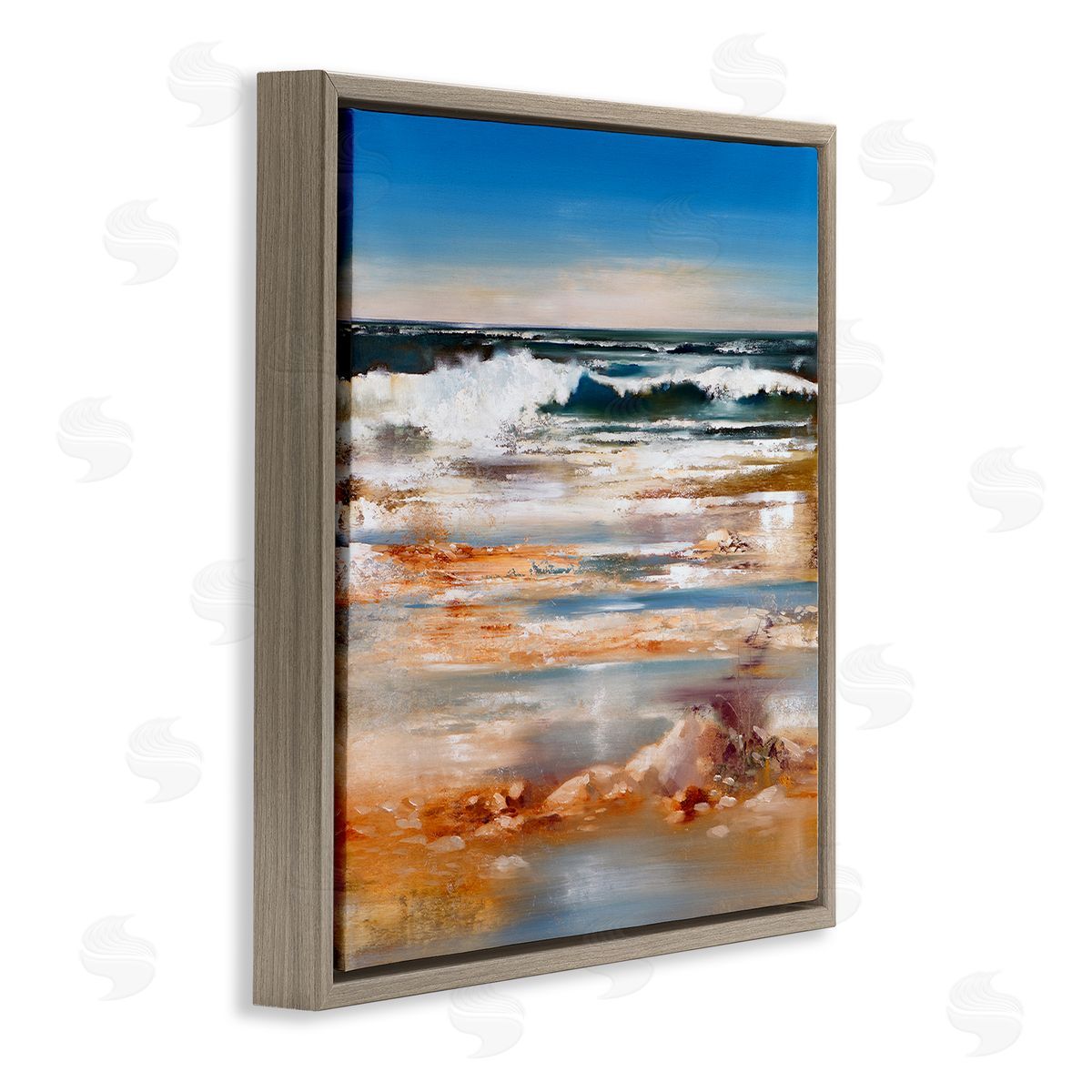 Ron Di Scenza Rolling Waves Abstract Shore Brown Floating Frame Canvas Wall Art Print