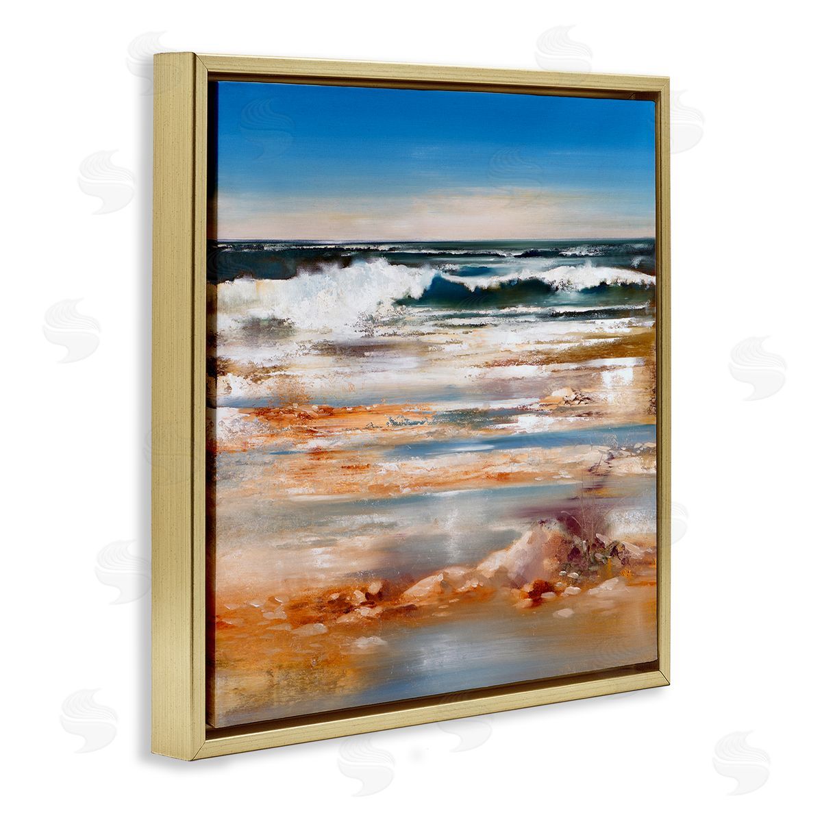 Ron Di Scenza Rolling Waves Abstract Shore Gold Floating Frame Canvas Wall Art Print