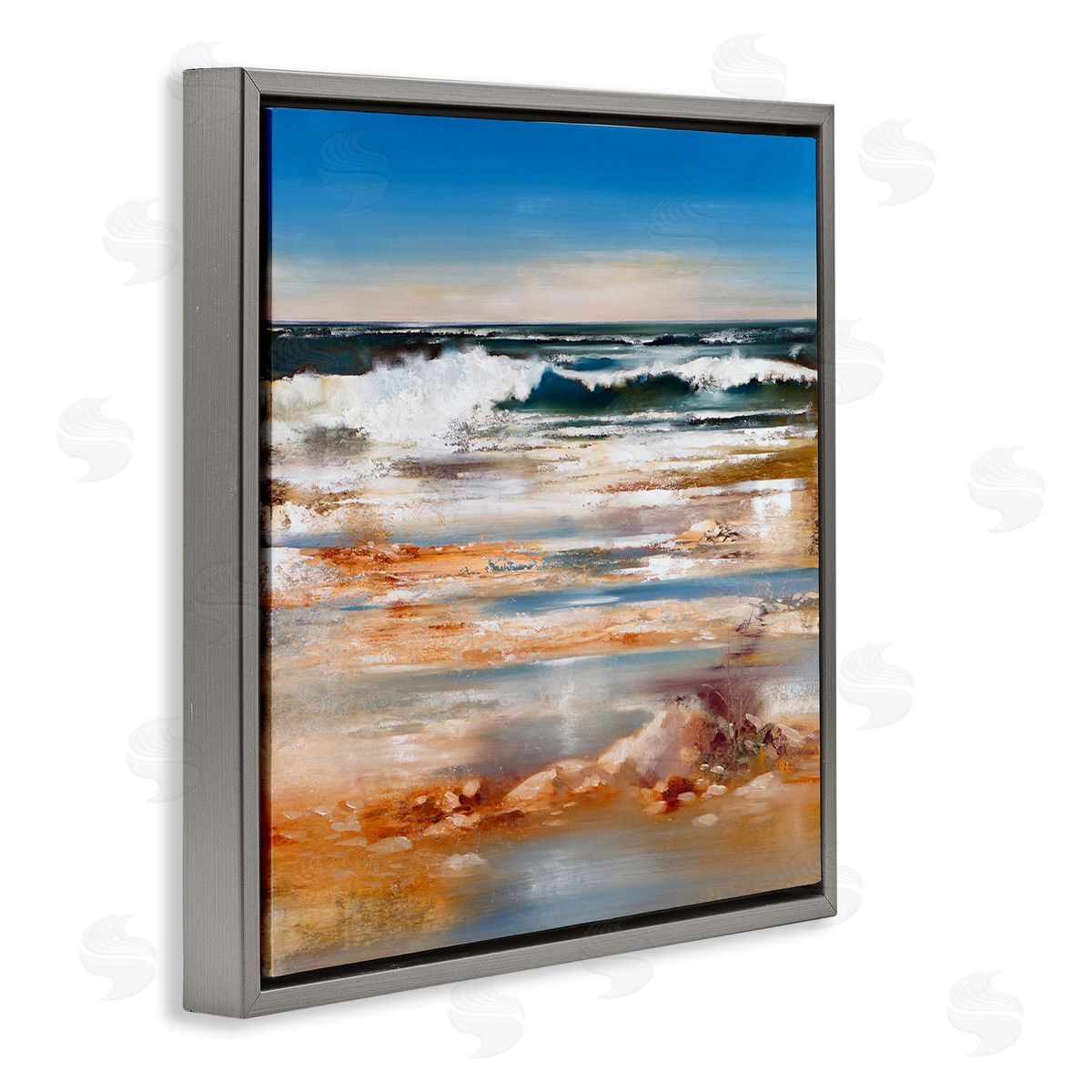 Ron Di Scenza Rolling Waves Abstract Shore Gray Floating Frame Canvas Wall Art Print