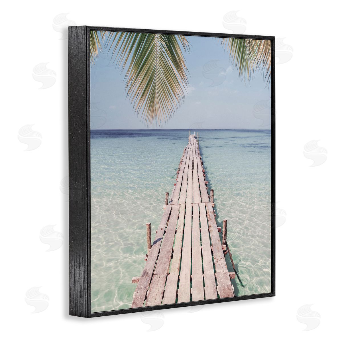 Tropical Dock on Beach Black Frame Print Wall Art, Home Decor by Sisi and Seb