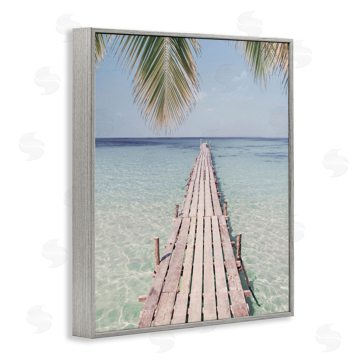 Tropical Dock on Beach Grey Frame Print Wall Art, Home Decor by Sisi and Seb
