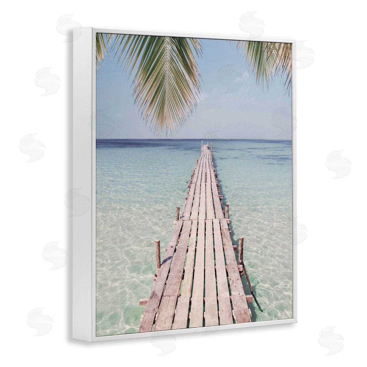 Tropical Dock on Beach White Frame Print Wall Art, Home Decor by Sisi and Seb