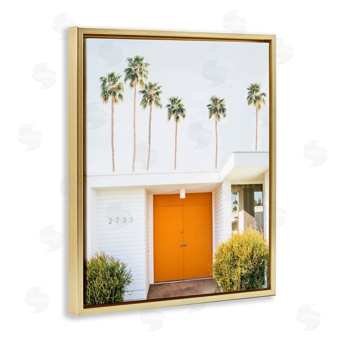 Palm Springs Orange Door Gold Floating Frame Canvas Wall Art, Home Decor by Sisi and Seb