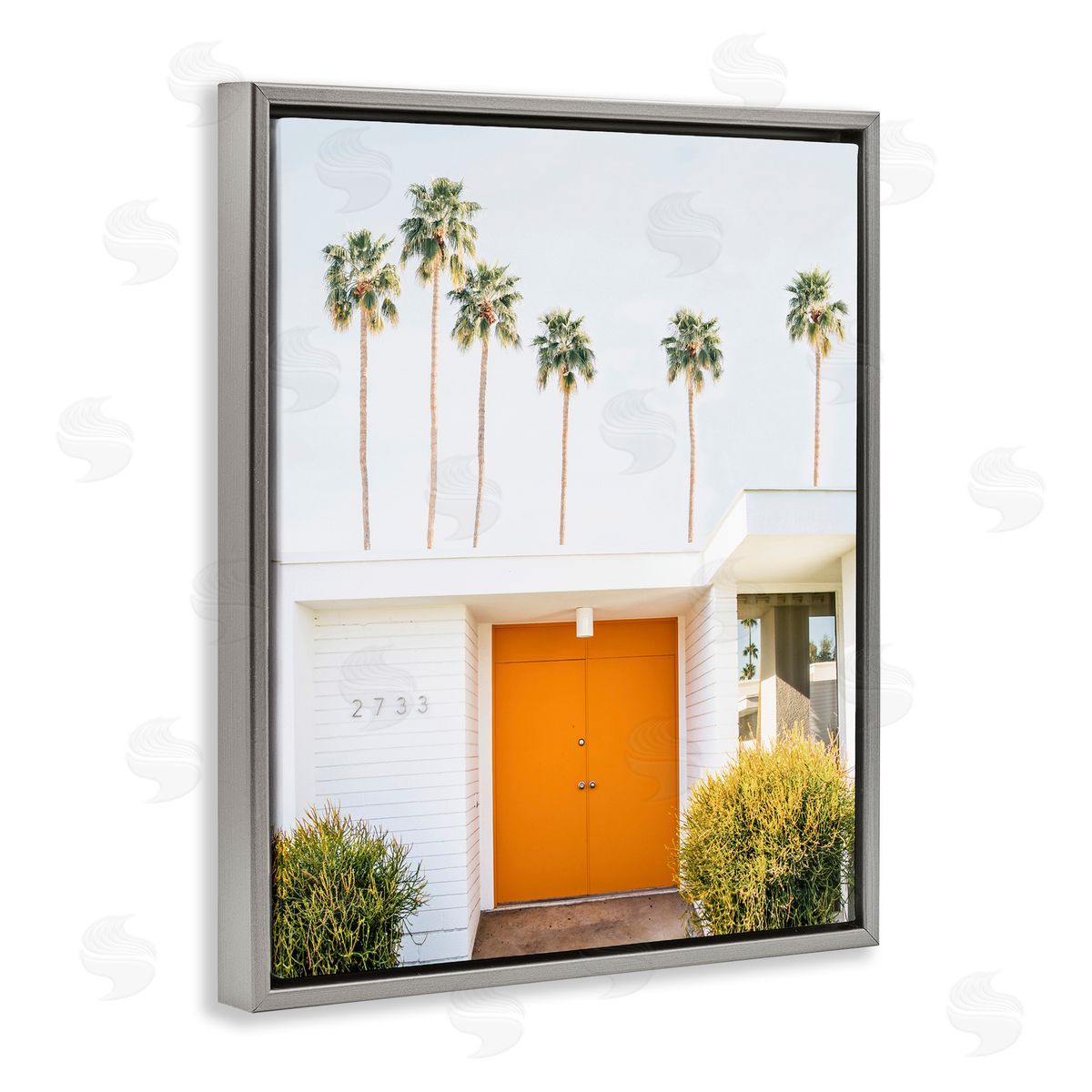 Palm Springs Orange Door Grey Floating Frame Canvas Wall Art, Home Decor by Sisi and Seb