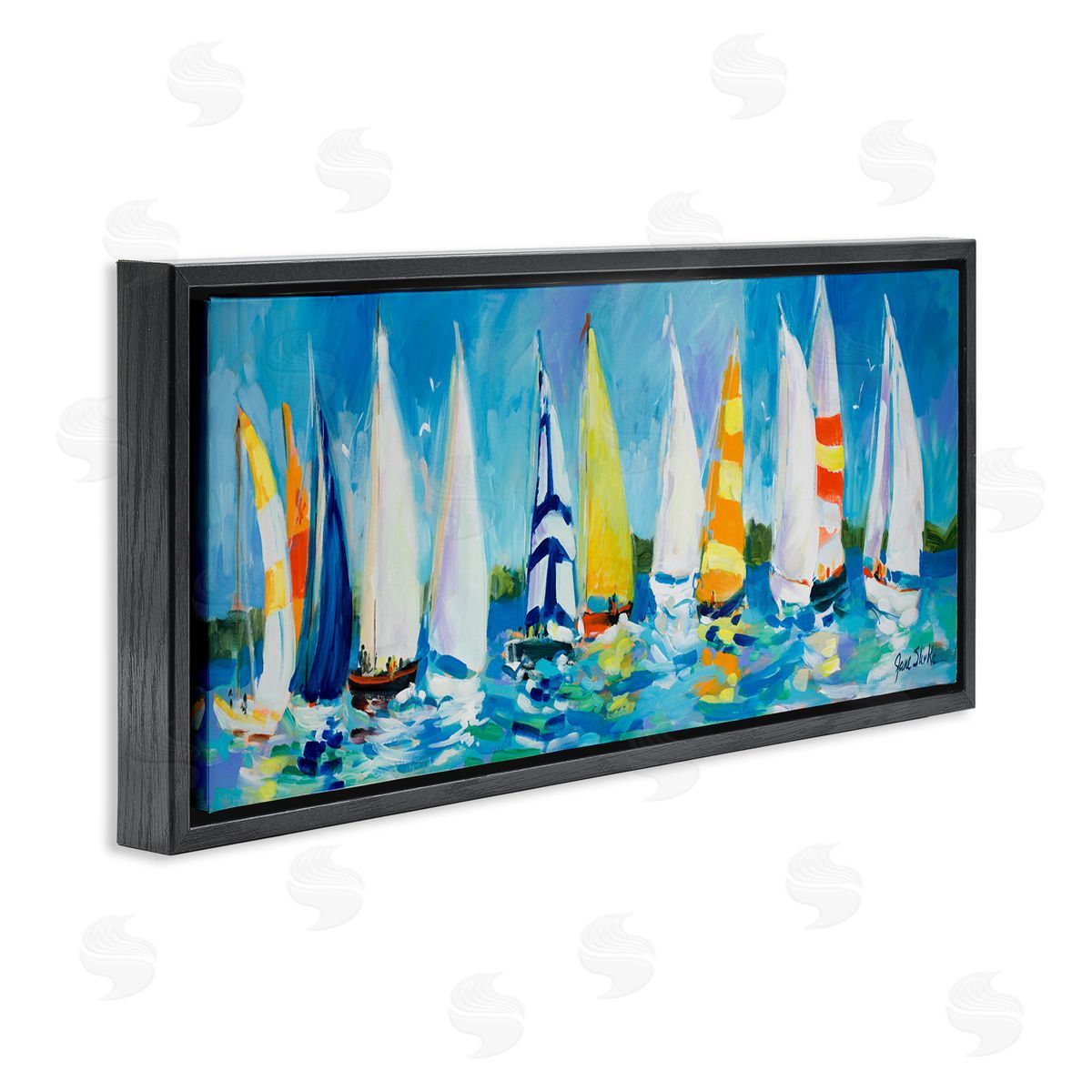Regatta Sailboat Fleet Black Floating Frame Canvas Wall Art, Home Decor by Jane Slivka