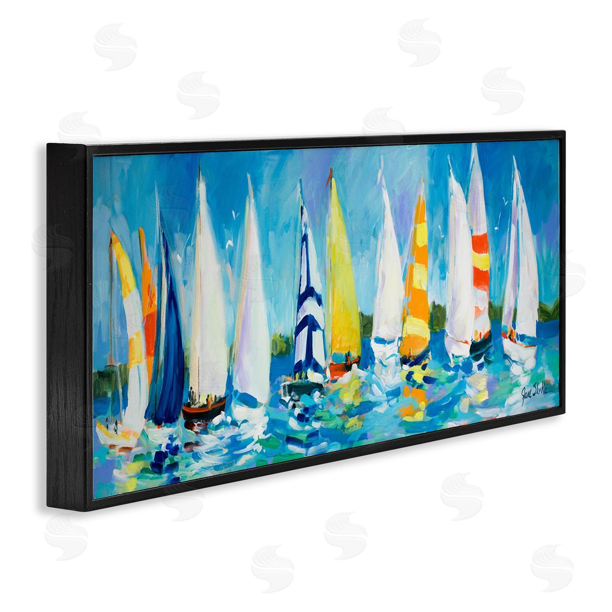 Regatta Sailboat Fleet Black Frame Print Wall Art, Home Decor by Jane Slivka