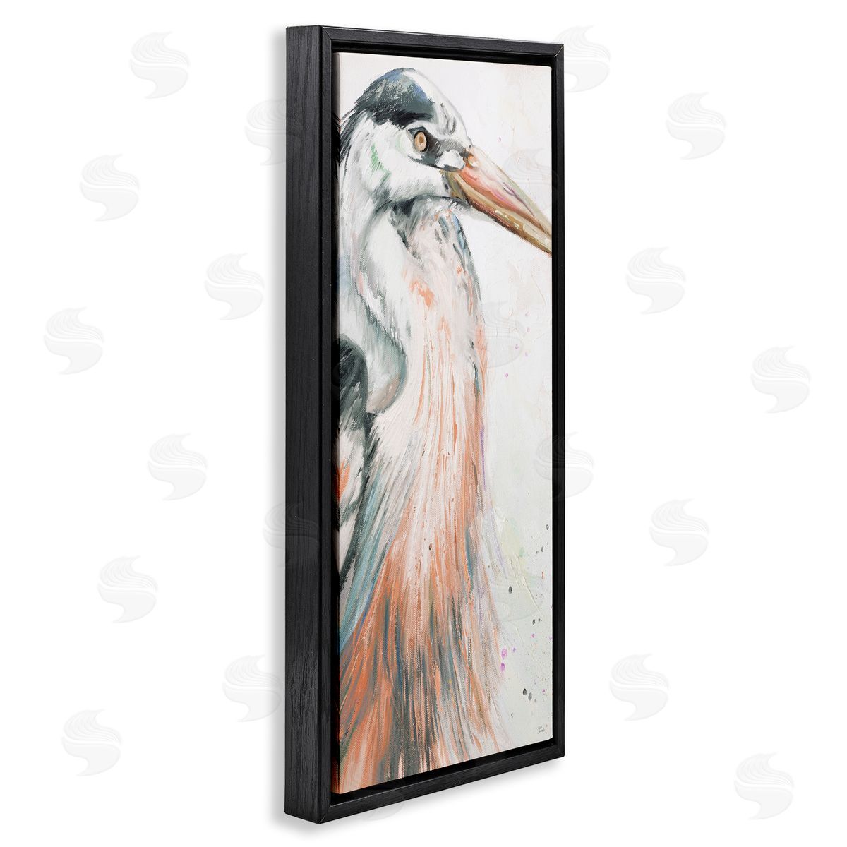 Patricia Pinto Modern Heron Portrait Black Floating Frame Canvas Wall Art Print