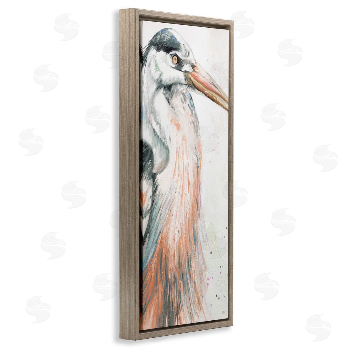 Patricia Pinto Modern Heron Portrait Brown Floating Frame Canvas Wall Art Print