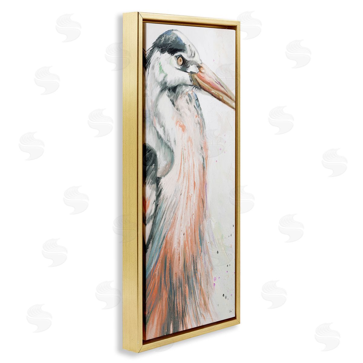Patricia Pinto Modern Heron Portrait Gold Floating Frame Canvas Wall Art Print