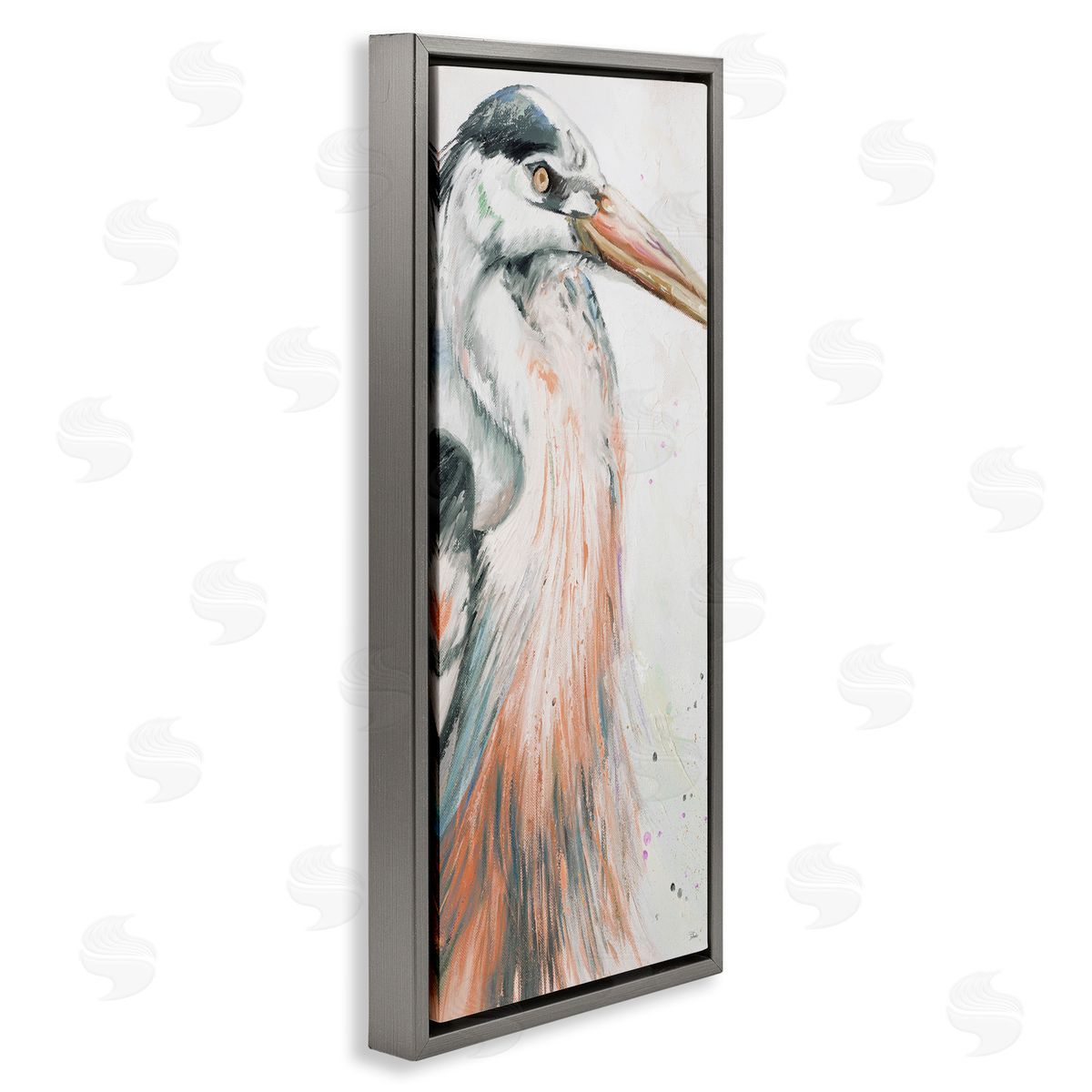 Patricia Pinto Modern Heron Portrait Gray Floating Frame Canvas Wall Art Print
