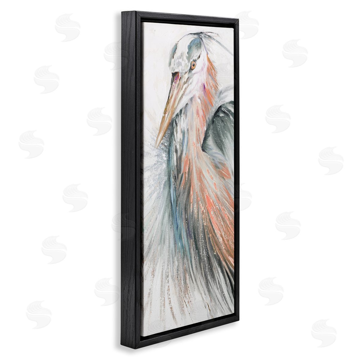 Patricia Pinto Modern Heron Painting Black Floating Frame Canvas Wall Art Print