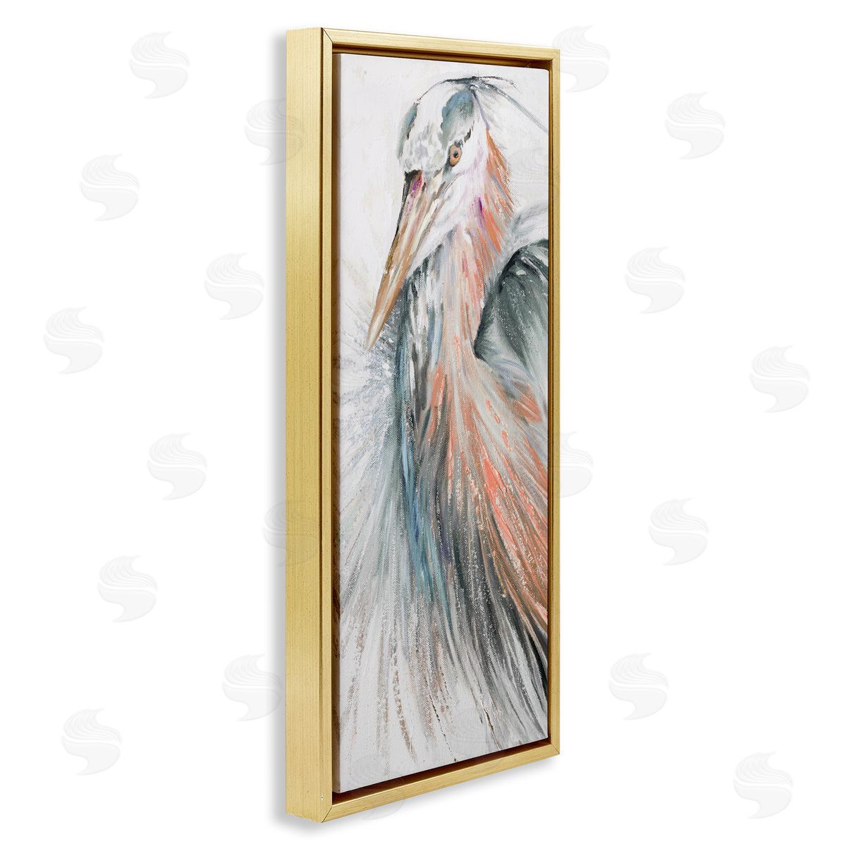 Patricia Pinto Modern Heron Painting Gold Floating Frame Canvas Wall Art Print