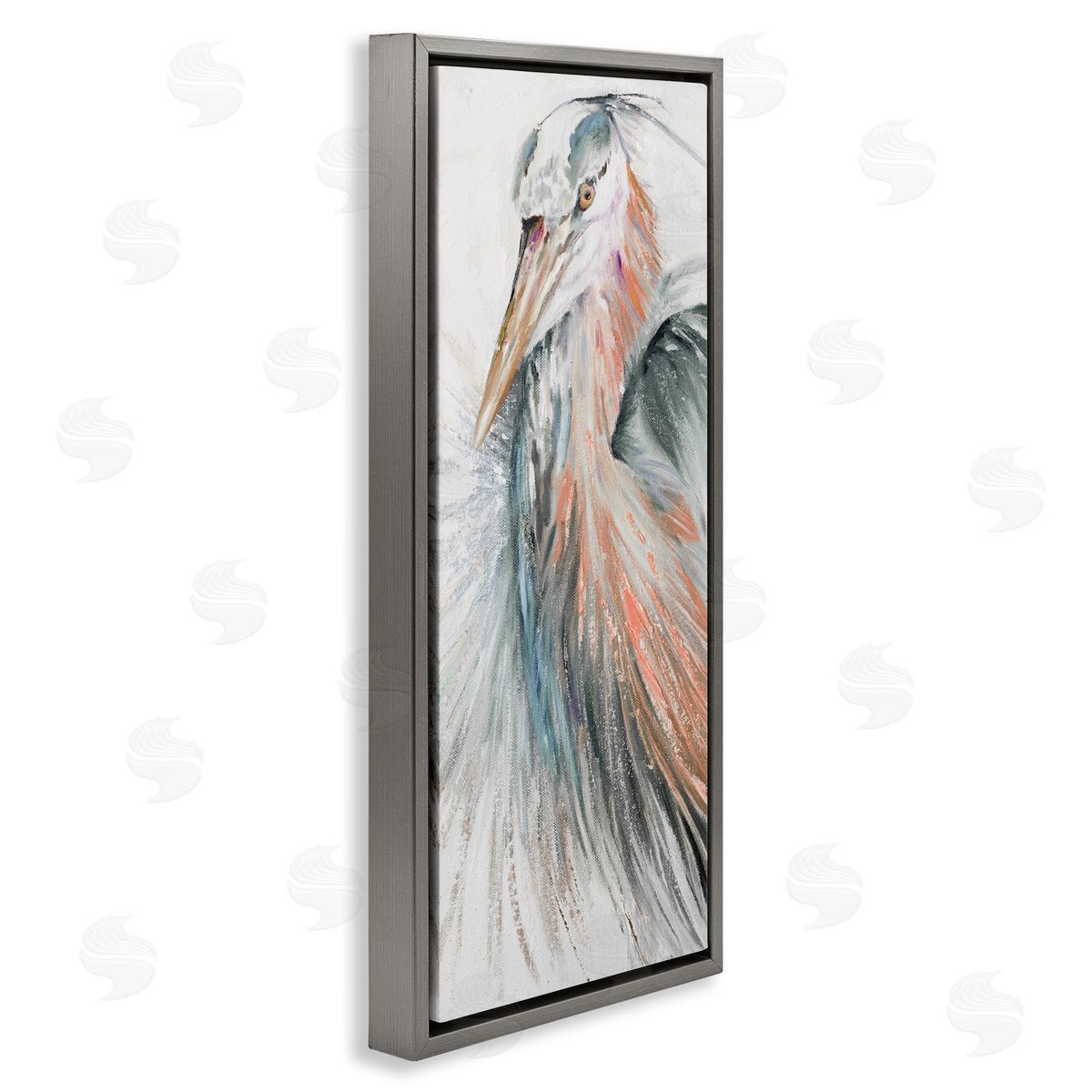 Patricia Pinto Modern Heron Painting Gray Floating Frame Canvas Wall Art Print