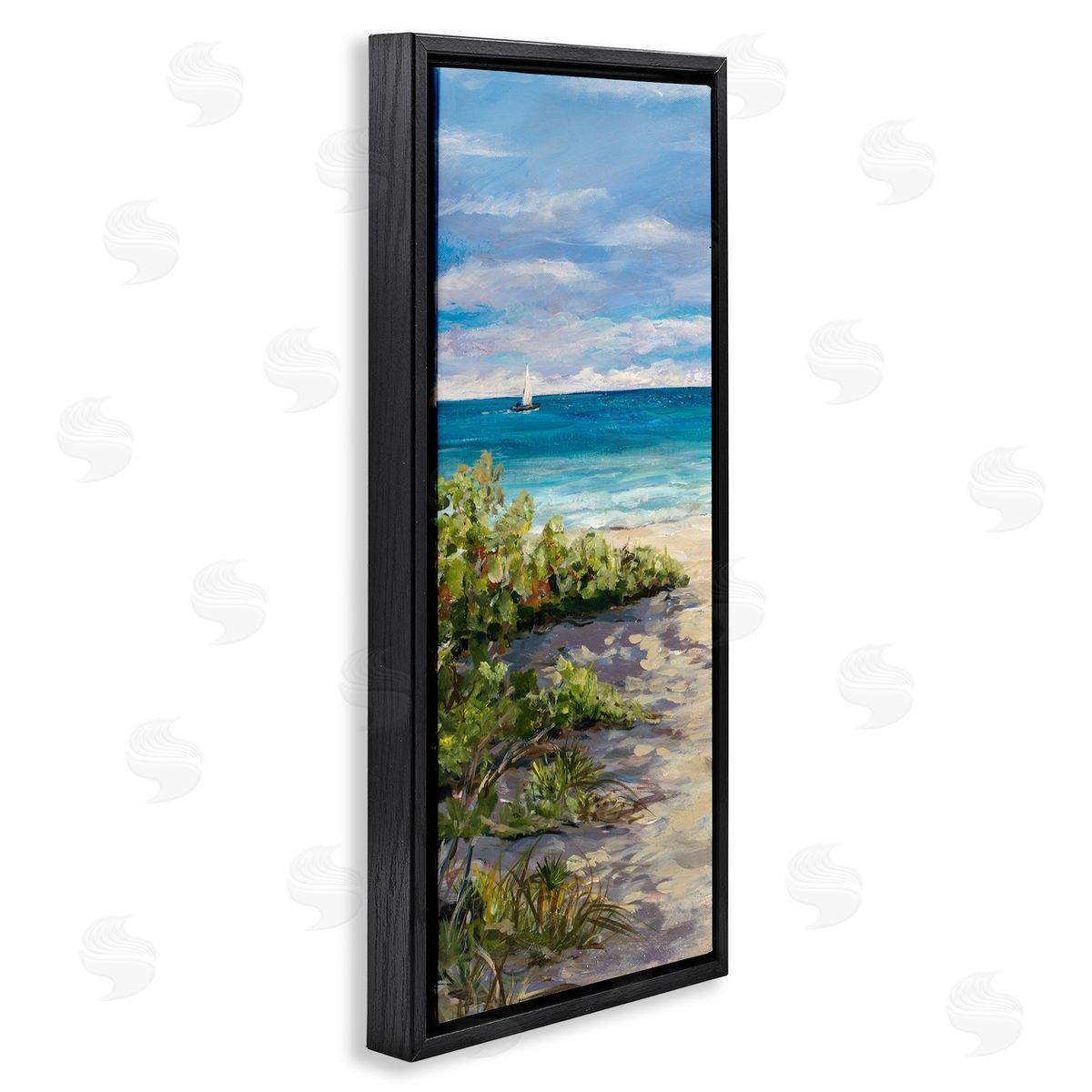 Grassy Beach Shore Black Floating Frame Canvas Wall Art, Home Decor by Julie DeRice