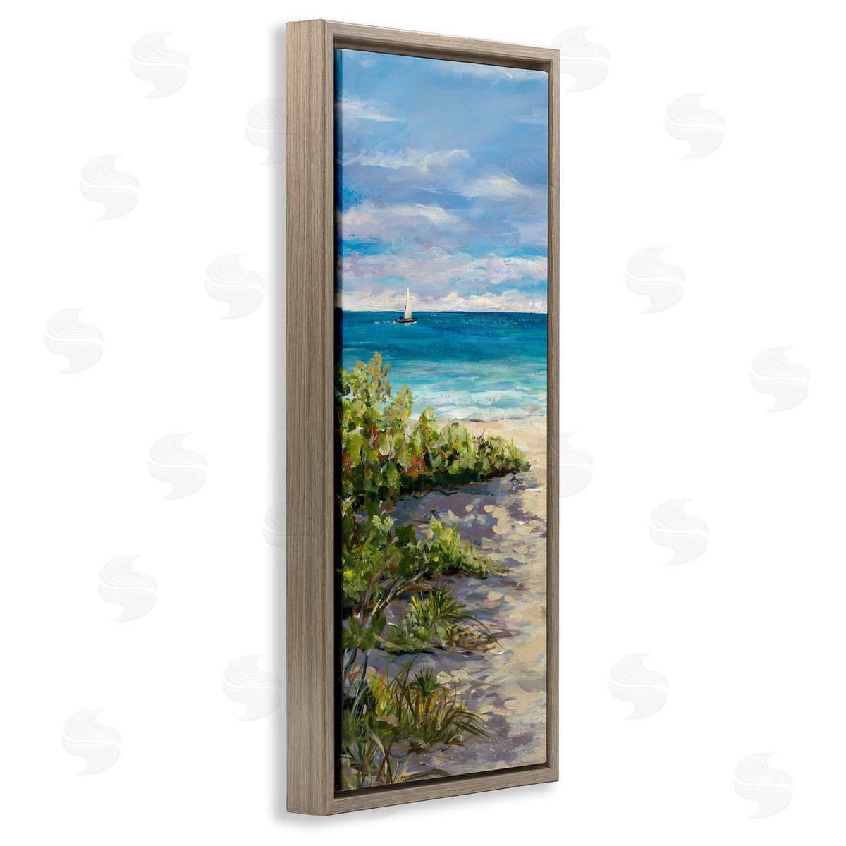 Grassy Beach Shore Brown Floating Frame Canvas Wall Art, Home Decor by Julie DeRice