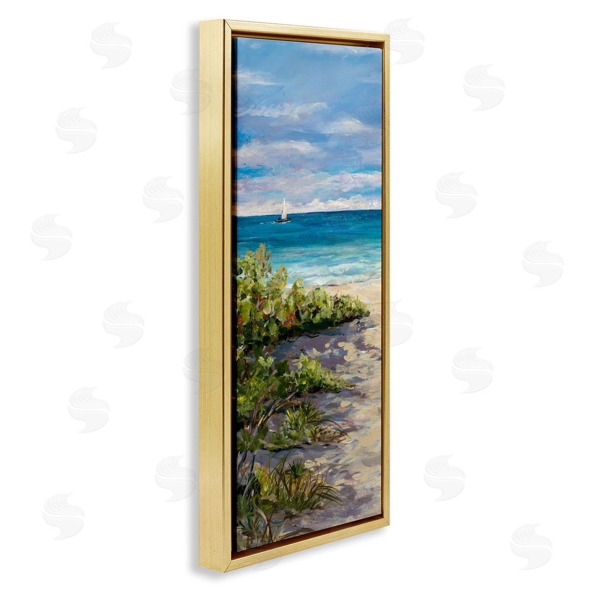 Grassy Beach Shore Gold Floating Frame Canvas Wall Art, Home Decor by Julie DeRice