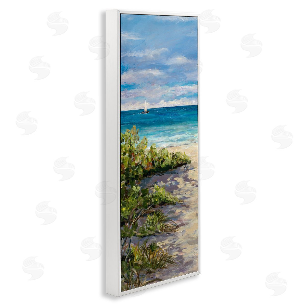 Grassy Beach Shore White Frame Print Wall Art, Home Decor by Julie DeRice