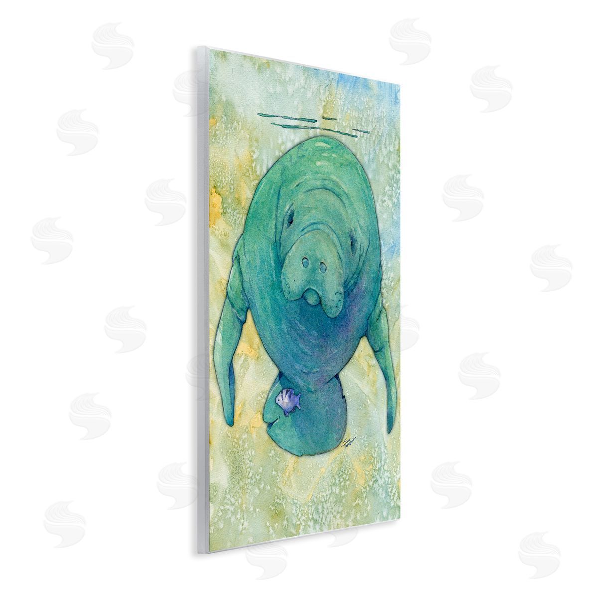 Green Manatee Underwater Wood Plaque Wall Art, Home Decor by Steve Vanderbosch