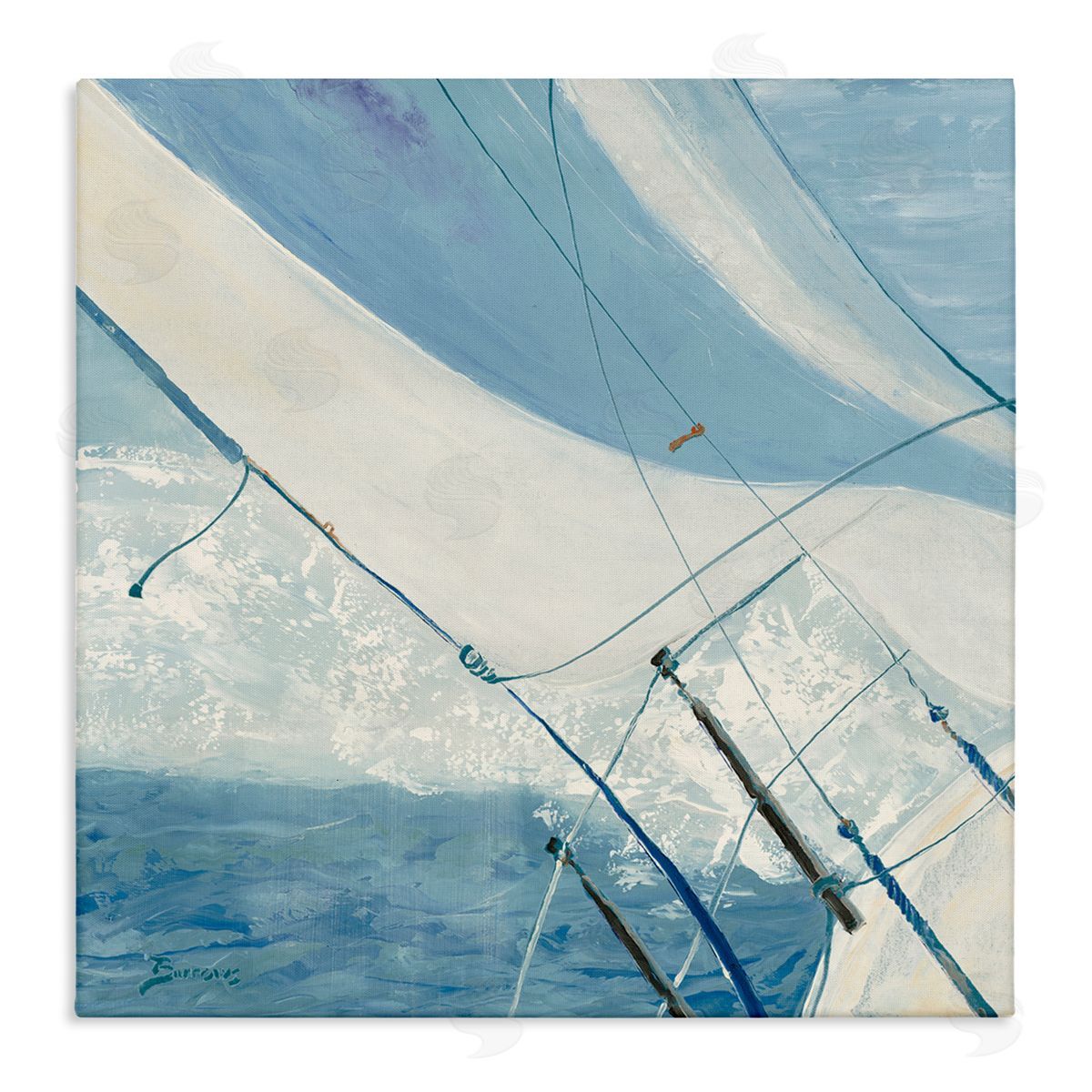 John Burrows Sailboat Splashing Waves Stretched Canvas Wall Art Print