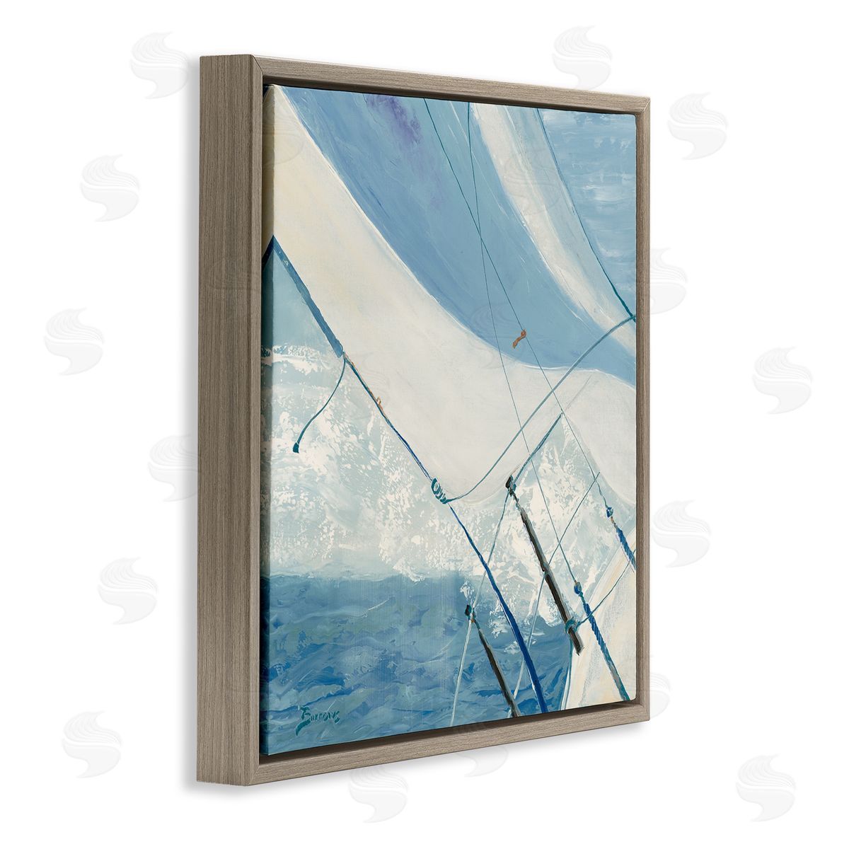 John Burrows Sailboat Splashing Waves Brown Floating Frame Canvas Wall Art Print