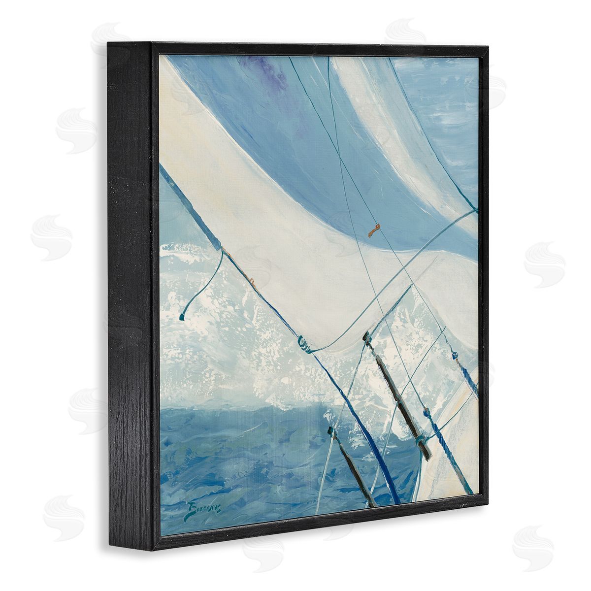 John Burrows Sailboat Splashing Waves Black Framed Glicee Wall Art Print