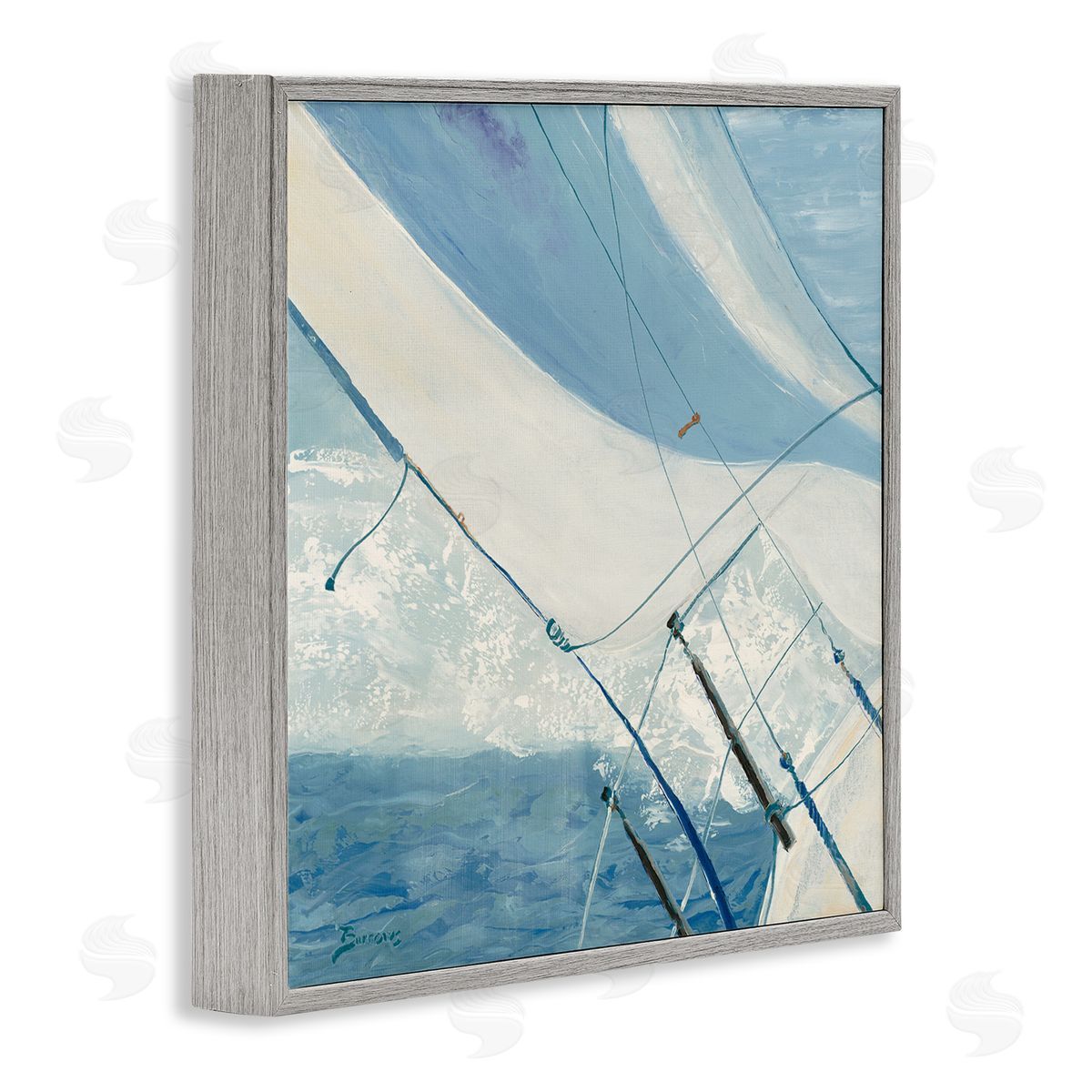 John Burrows Sailboat Splashing Waves Gray Framed Glicee Wall Art Print