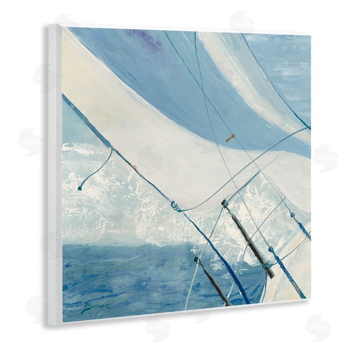 John Burrows Sailboat Splashing Waves Wooden Wall Plaque Art Print