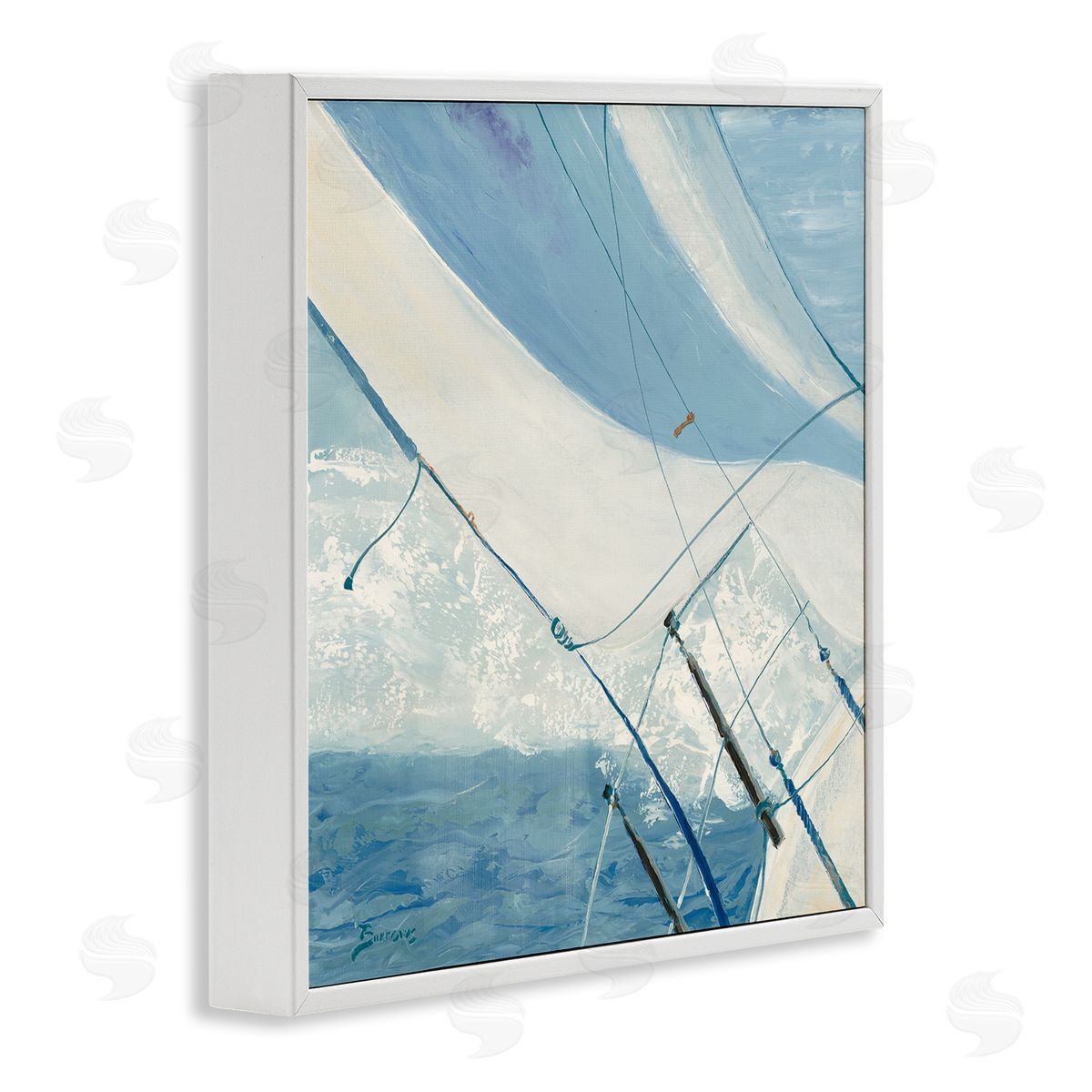 John Burrows Sailboat Splashing Waves White Framed Glicee Wall Art Print
