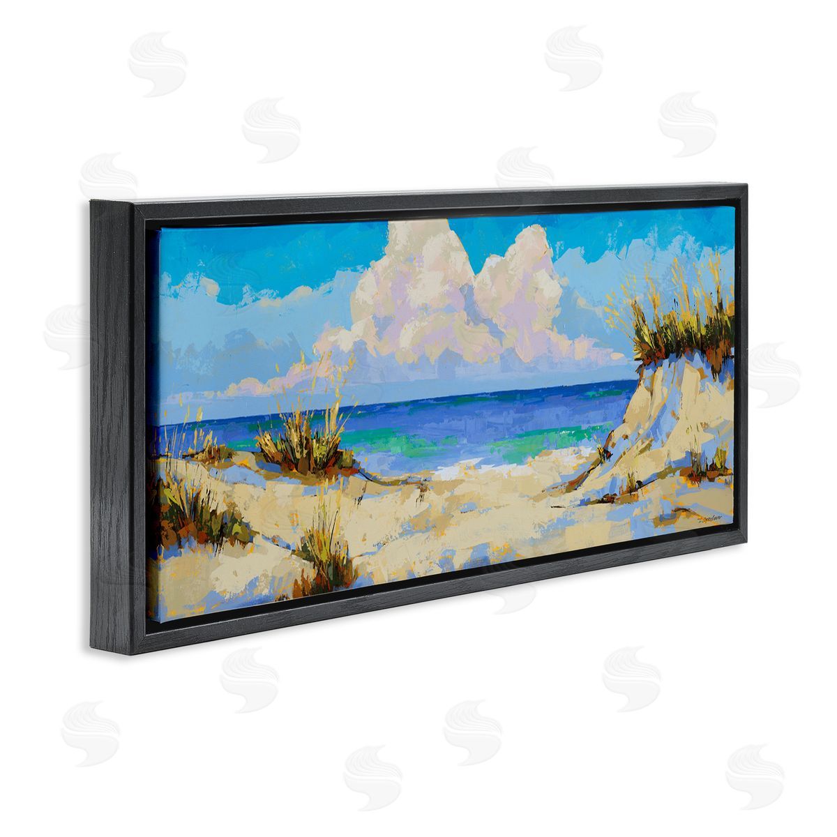 Trevor Copenhaver Modern Cloudy Beach Black Floating Frame Canvas Wall Art Print