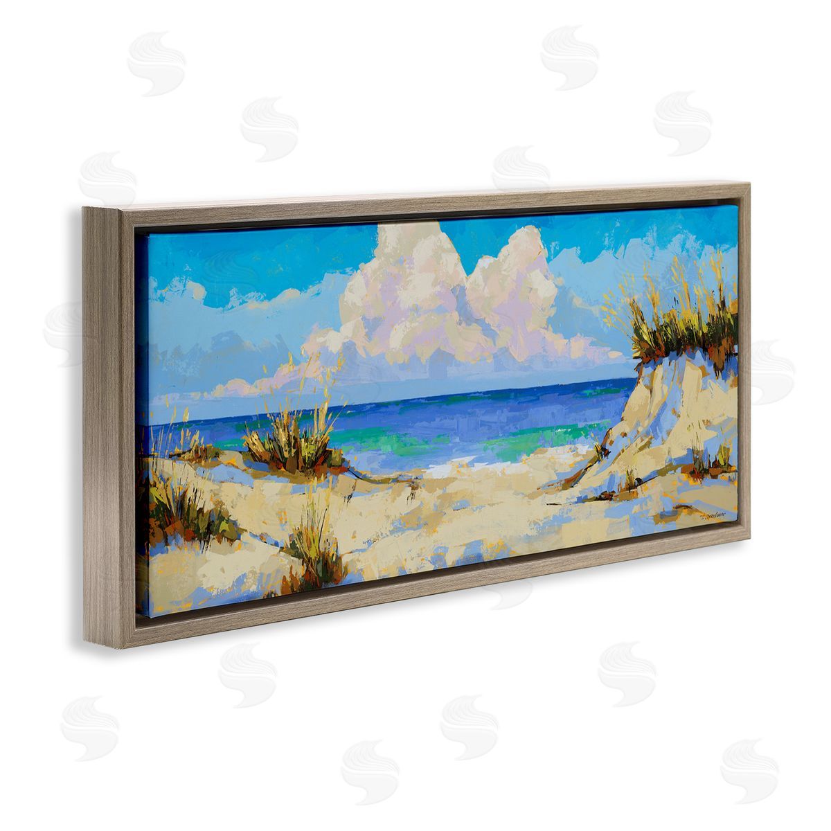 Trevor Copenhaver Modern Cloudy Beach Brown Floating Frame Canvas Wall Art Print