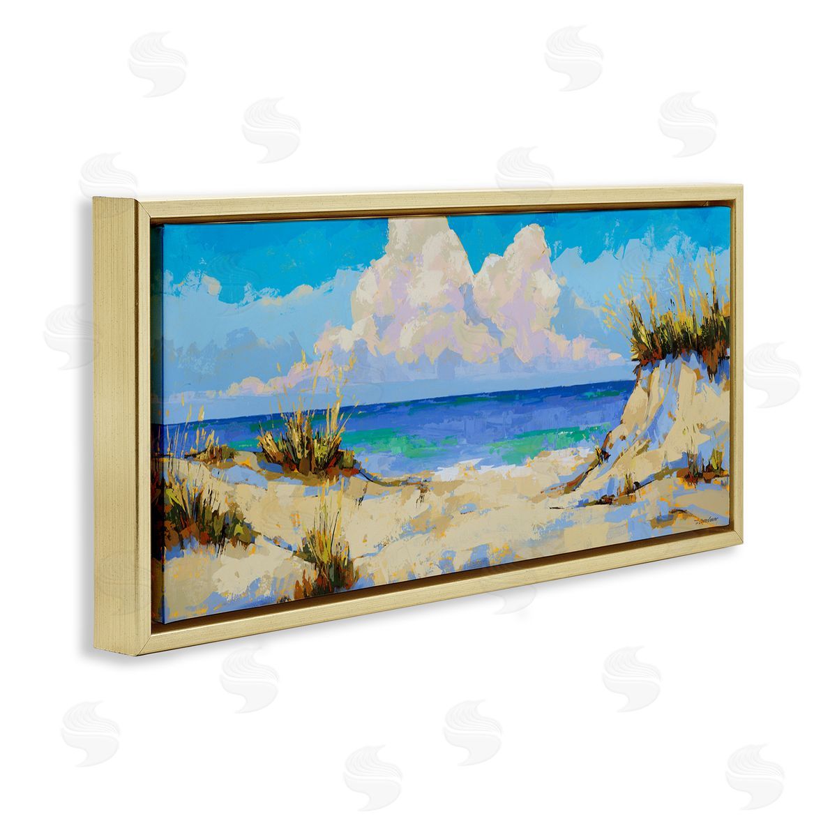 Trevor Copenhaver Modern Cloudy Beach Gold Floating Frame Canvas Wall Art Print