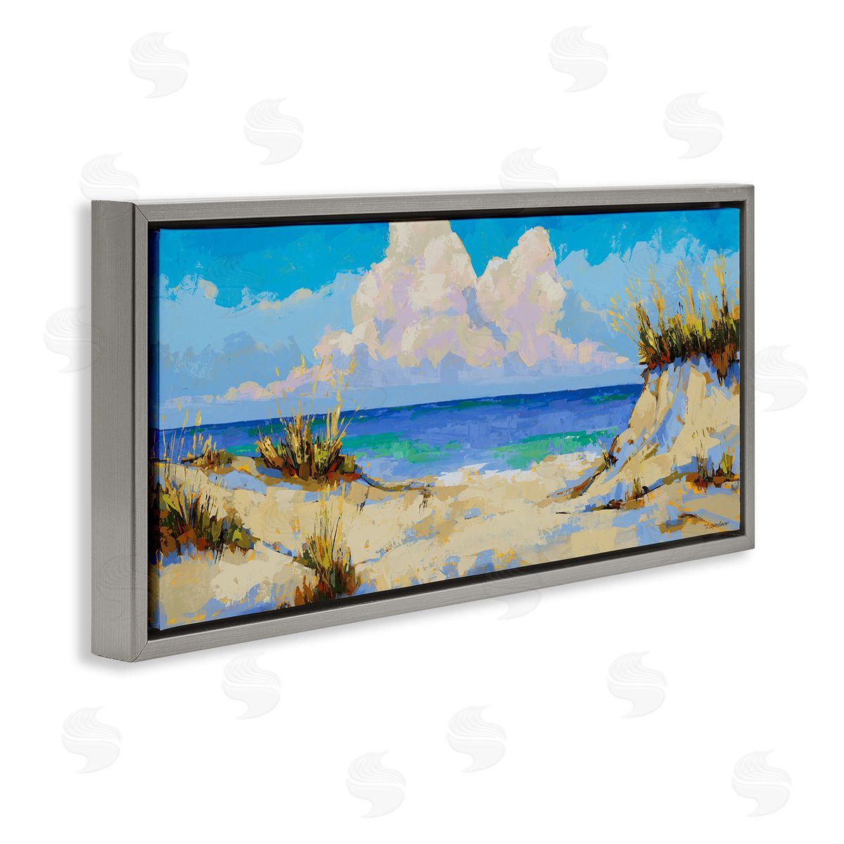 Trevor Copenhaver Modern Cloudy Beach Gray Floating Frame Canvas Wall Art Print