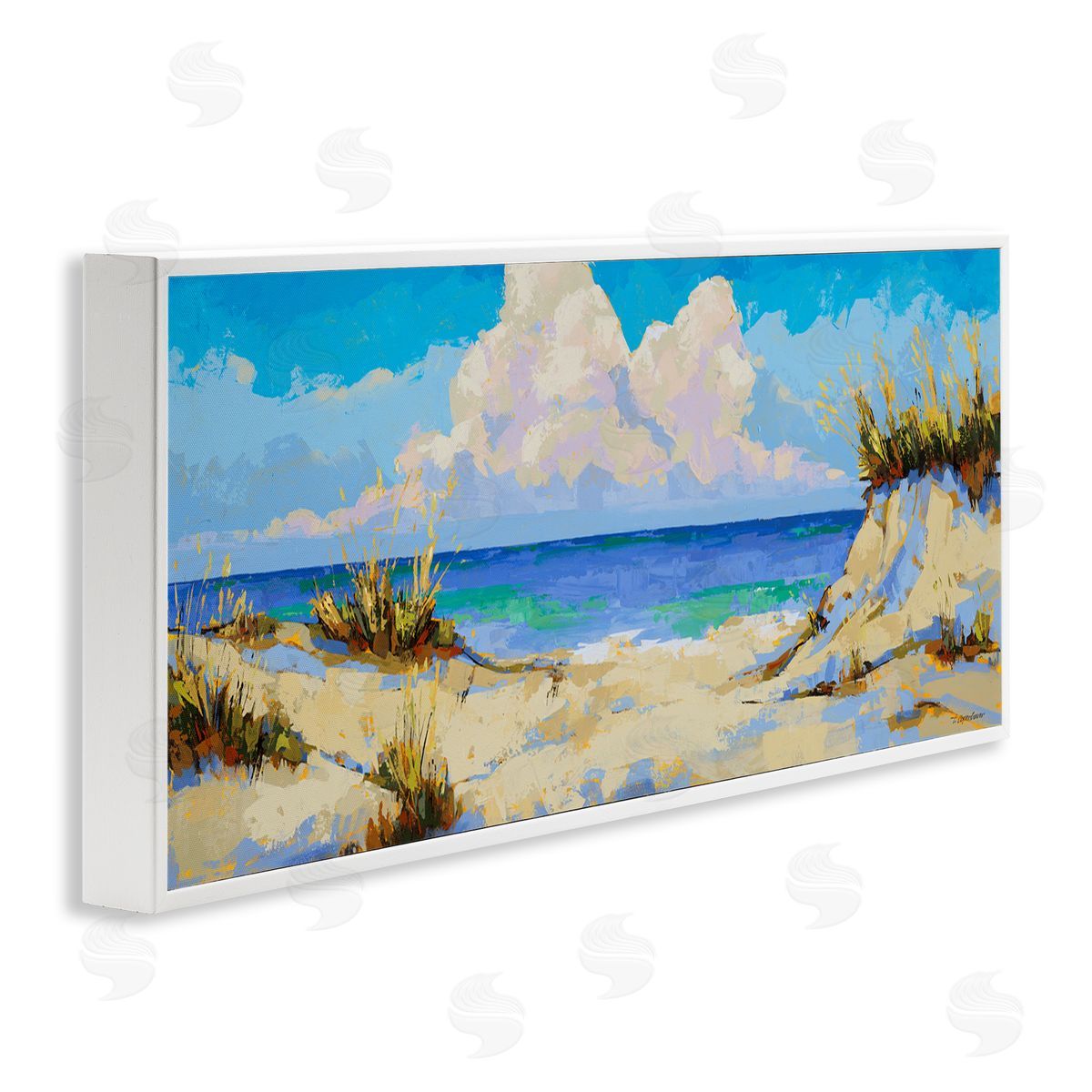 Trevor Copenhaver Modern Cloudy Beach White Framed Glicee Wall Art Print