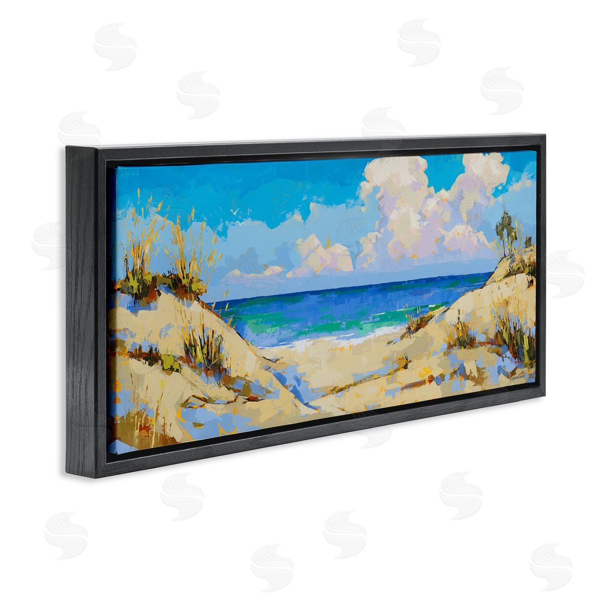 Cloudy Beach Painting Black Floating Frame Canvas Wall Art, Home Decor by Trevor Copenhaver