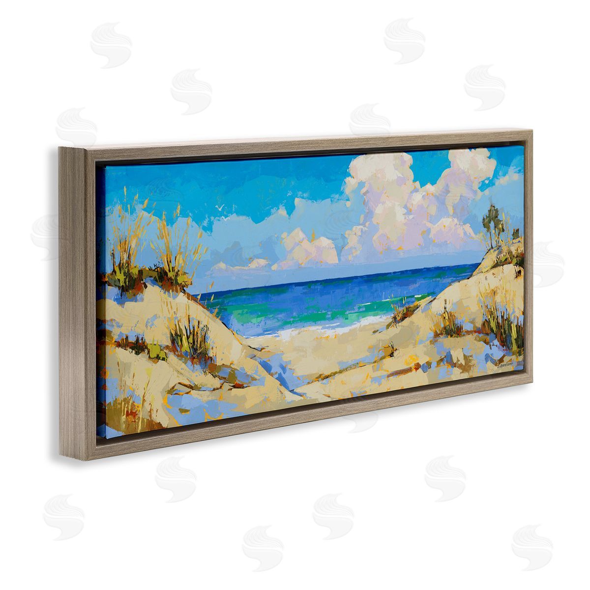 Cloudy Beach Painting Brown Floating Frame Canvas Wall Art, Home Decor by Trevor Copenhaver