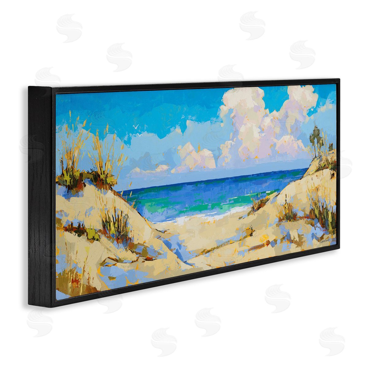 Cloudy Beach Painting Black Frame Print Wall Art, Home Decor by Trevor Copenhaver