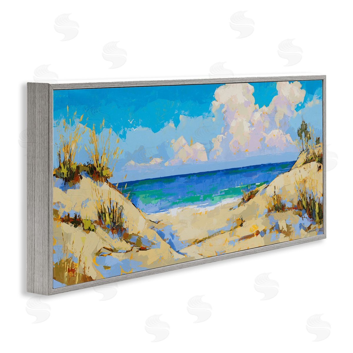 Cloudy Beach Painting Grey Frame Print Wall Art, Home Decor by Trevor Copenhaver