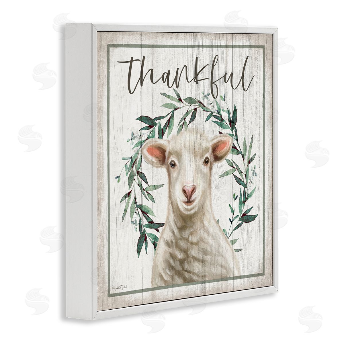 Elizabeth Tyndall Thankful Phrase Sheep White Framed Glicee Wall Art Print