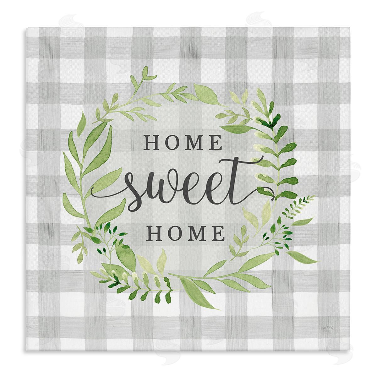 Lux + Me Designs Sweet Home on Grey Gingham Stretched Canvas Wall Art Print