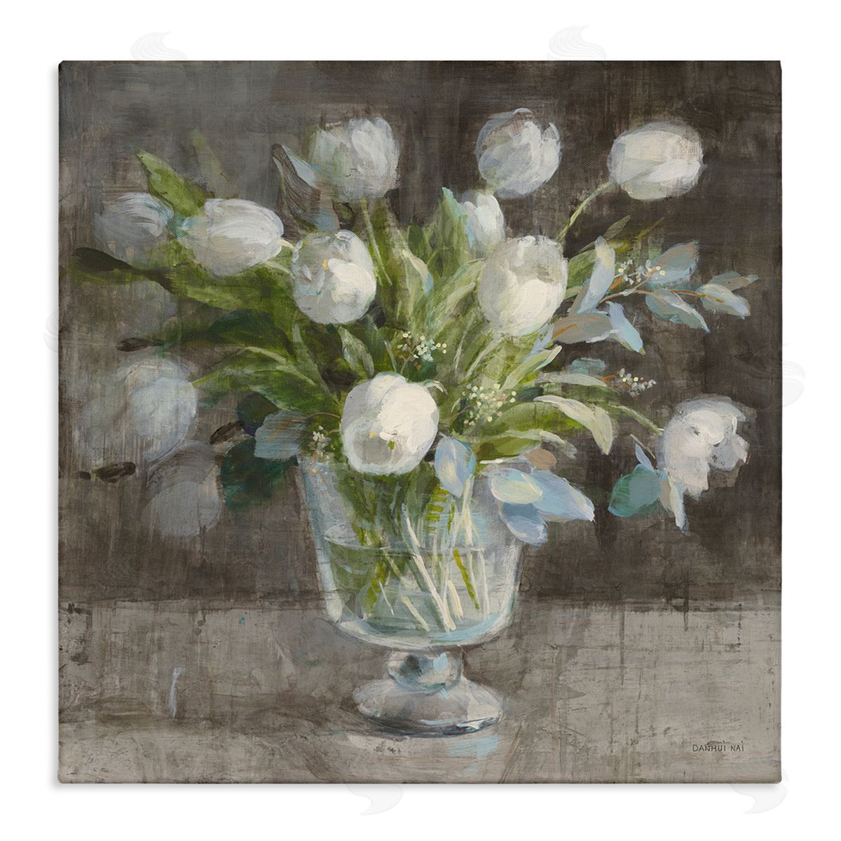 Danhui Nai Rustic White Tulip Vase Stretched Canvas Wall Art Print