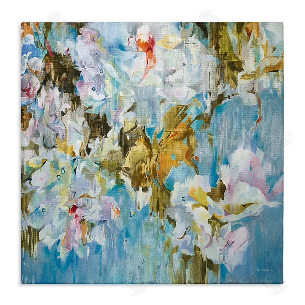 Liz Jardine Abstract Blossoms on Blue Stretched Canvas Wall Art Print