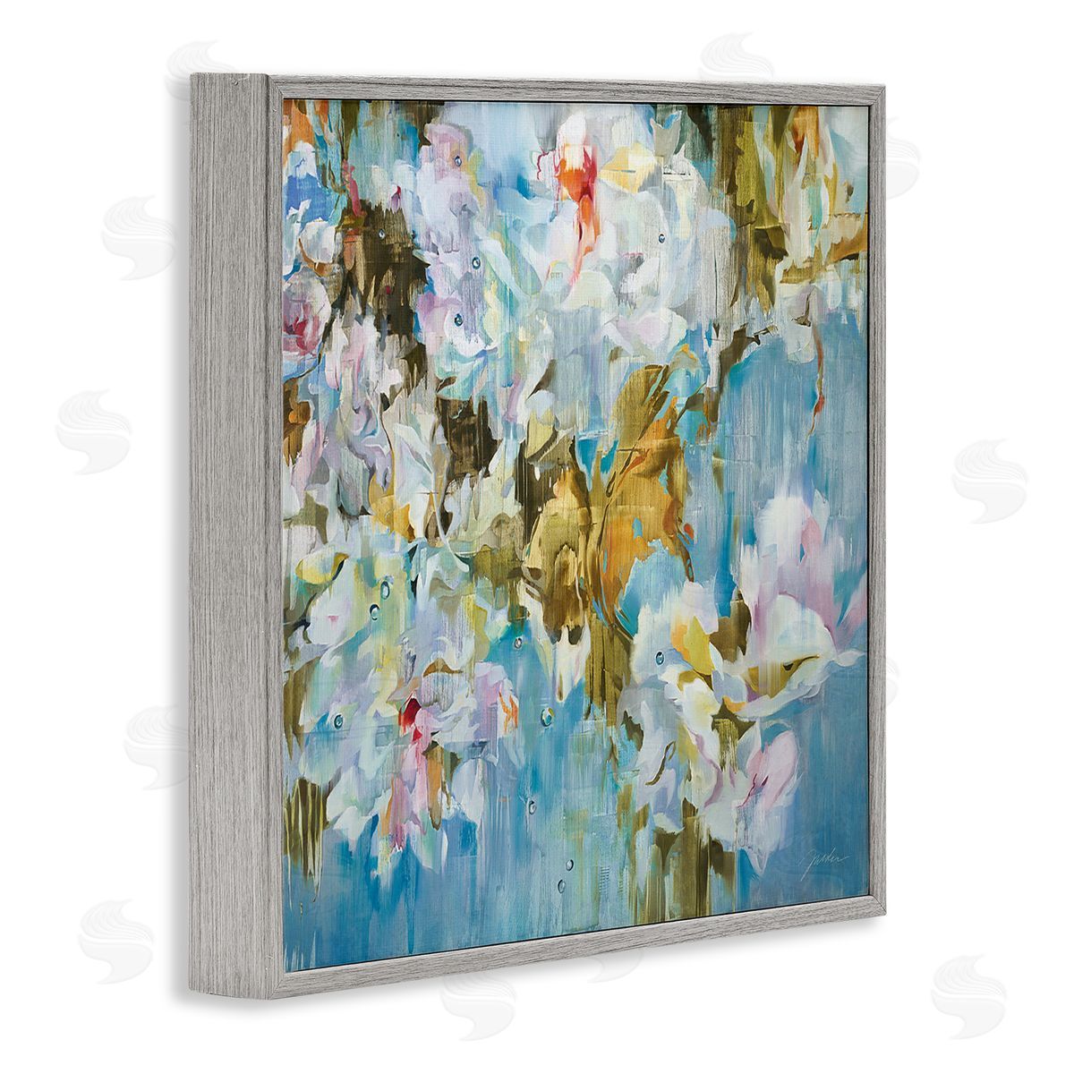 Liz Jardine Abstract Blossoms on Blue Gray Framed Glicee Wall Art Print
