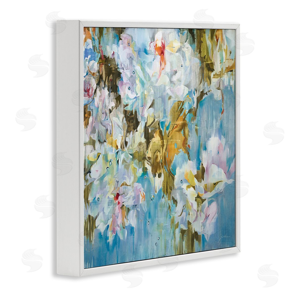 Liz Jardine Abstract Blossoms on Blue White Framed Glicee Wall Art Print