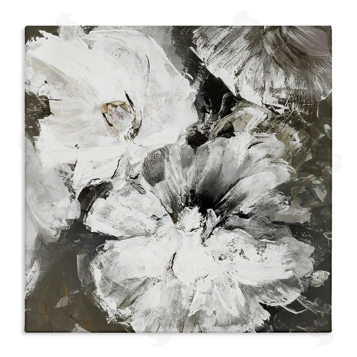 Design Fabrikken Abstract White & Grey Flowers Stretched Canvas Wall Art Print