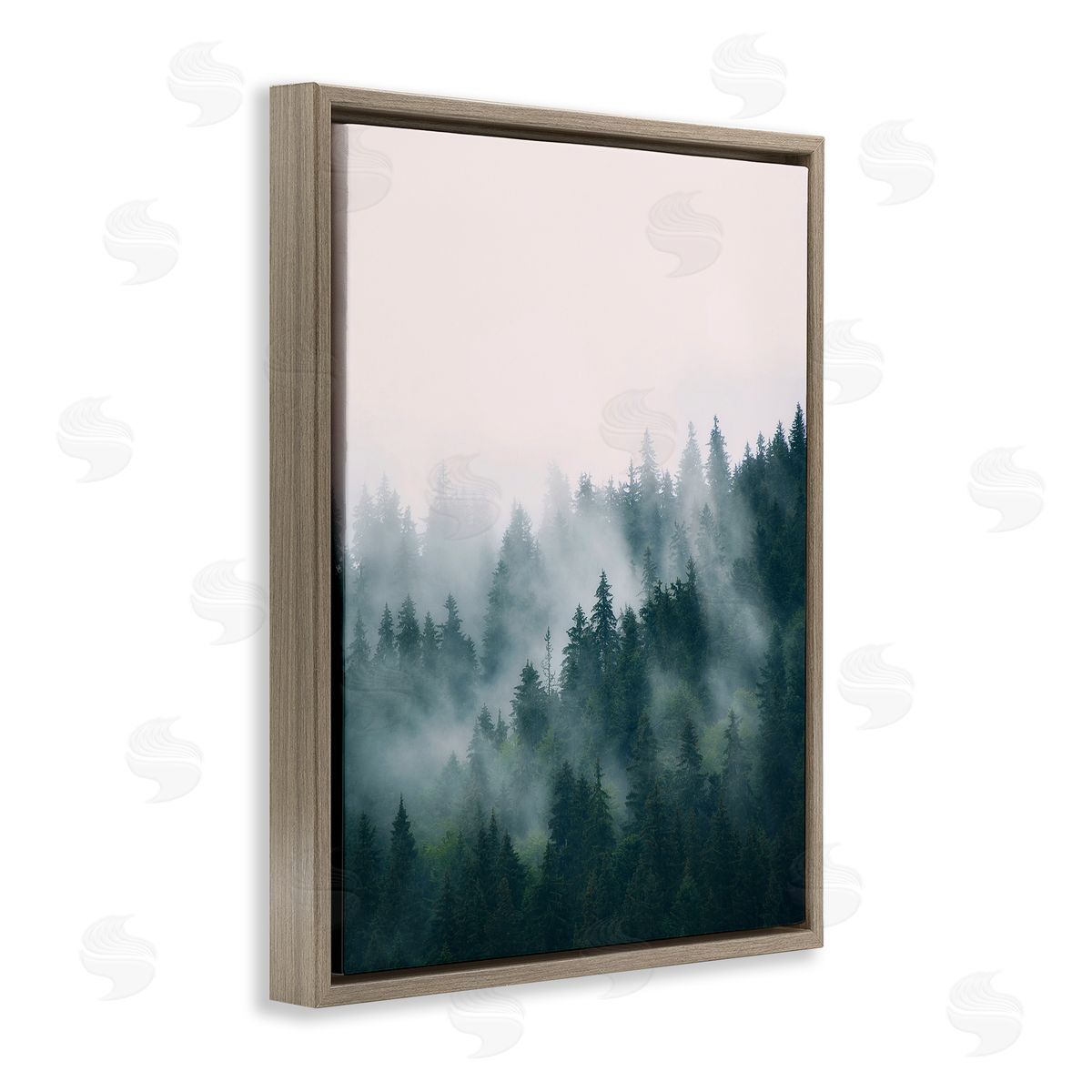 Misty Forest Trees Brown Floating Frame Canvas Wall Art, Home Decor by Sisi and Seb