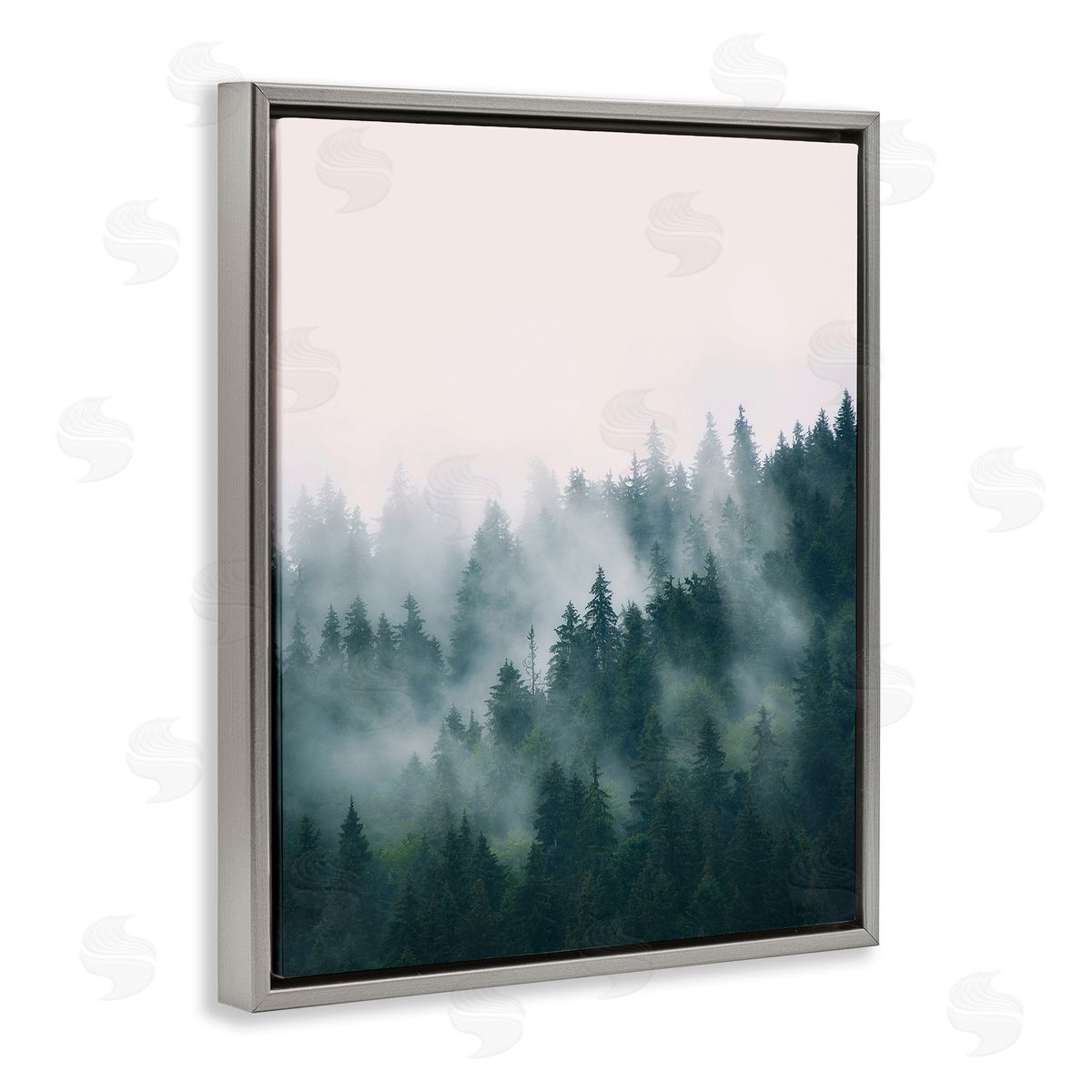 Misty Forest Trees Grey Floating Frame Canvas Wall Art, Home Decor by Sisi and Seb